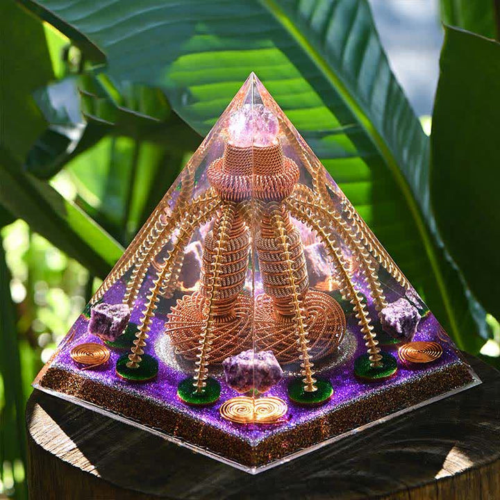 Générateur d'énergie en fil de cuivre améthyste Olivenorma Pyramide orgone