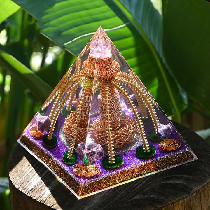 Générateur d'énergie en fil de cuivre améthyste Olivenorma Pyramide orgone