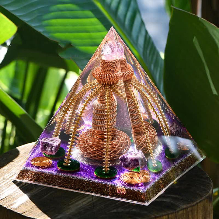 Générateur d'énergie en fil de cuivre améthyste Olivenorma Pyramide orgone