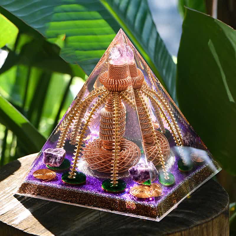 Générateur d'énergie en fil de cuivre améthyste Olivenorma Pyramide orgone
