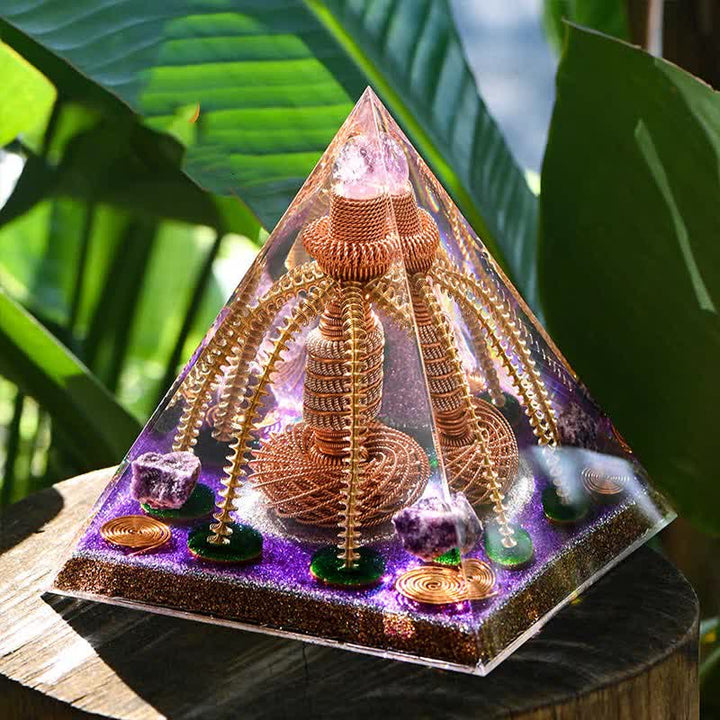 Générateur d'énergie en fil de cuivre améthyste Olivenorma Pyramide orgone