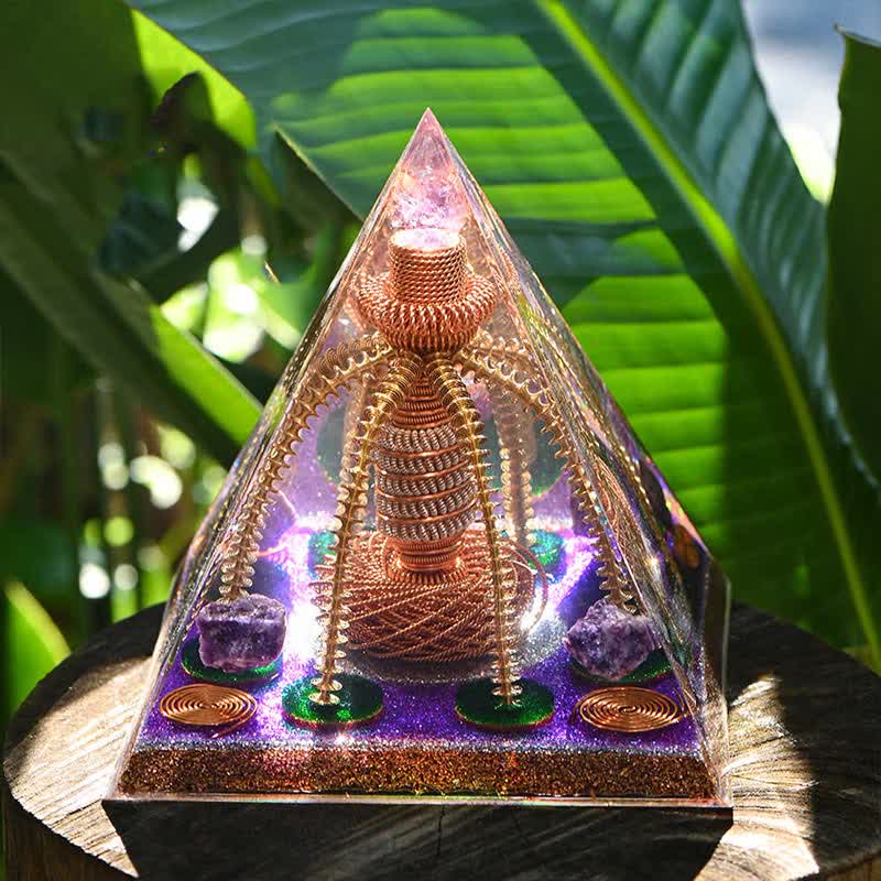 Générateur d'énergie en fil de cuivre améthyste Olivenorma Pyramide orgone