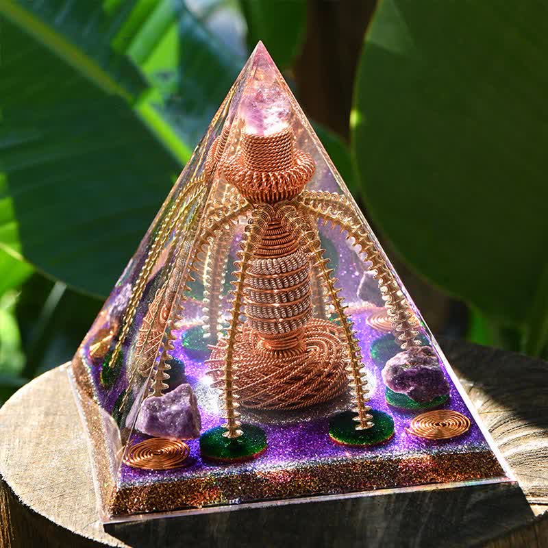 Générateur d'énergie en fil de cuivre améthyste Olivenorma Pyramide orgone