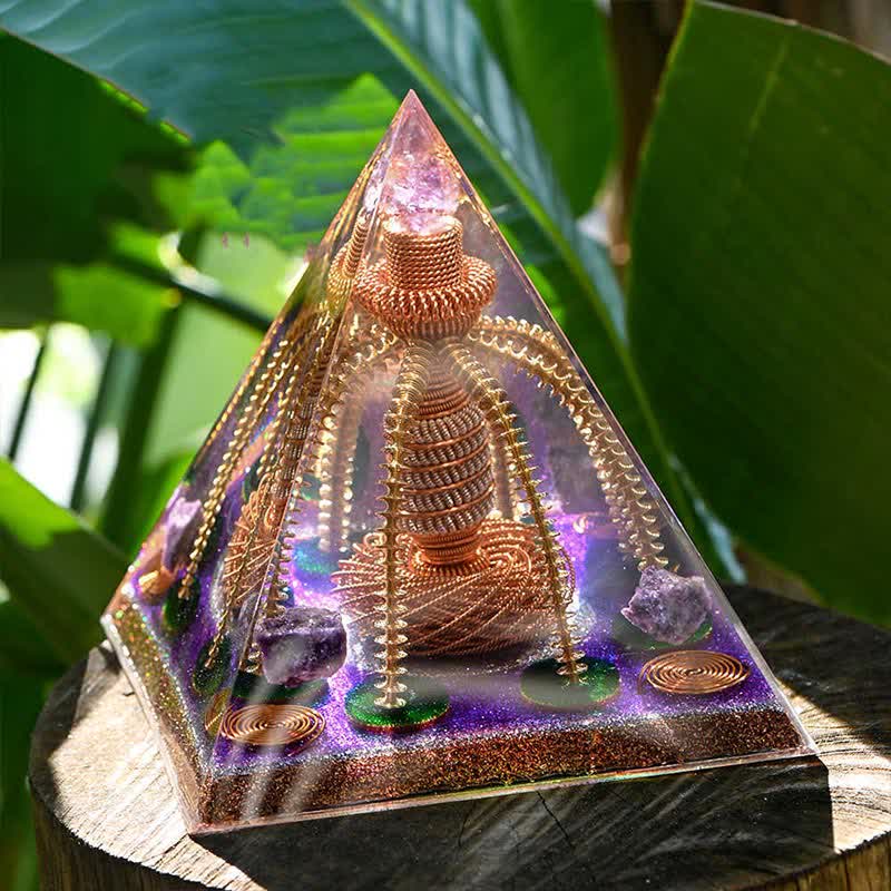 Générateur d'énergie en fil de cuivre améthyste Olivenorma Pyramide orgone