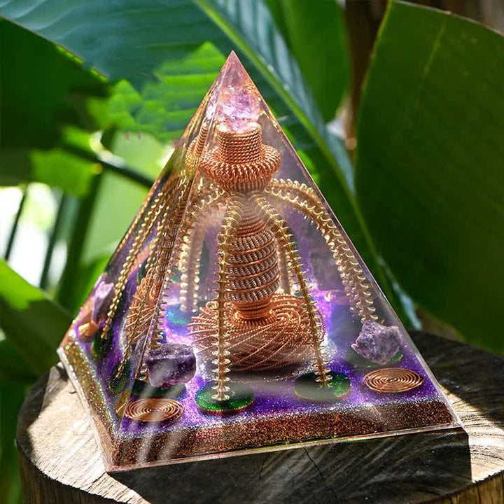 Générateur d'énergie en fil de cuivre améthyste Olivenorma Pyramide orgone