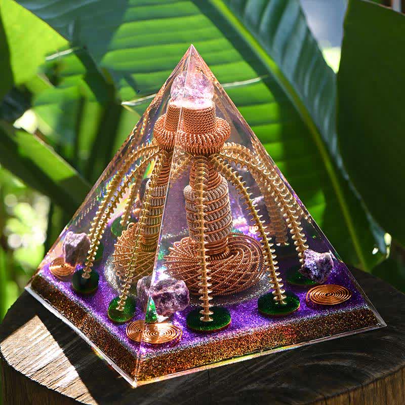 Générateur d'énergie en fil de cuivre améthyste Olivenorma Pyramide orgone