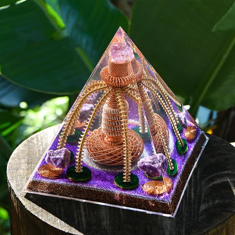 Générateur d'énergie en fil de cuivre améthyste Olivenorma Pyramide orgone