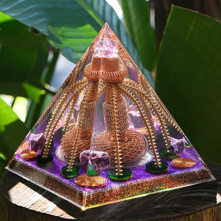 Générateur d'énergie en fil de cuivre améthyste Olivenorma Pyramide orgone