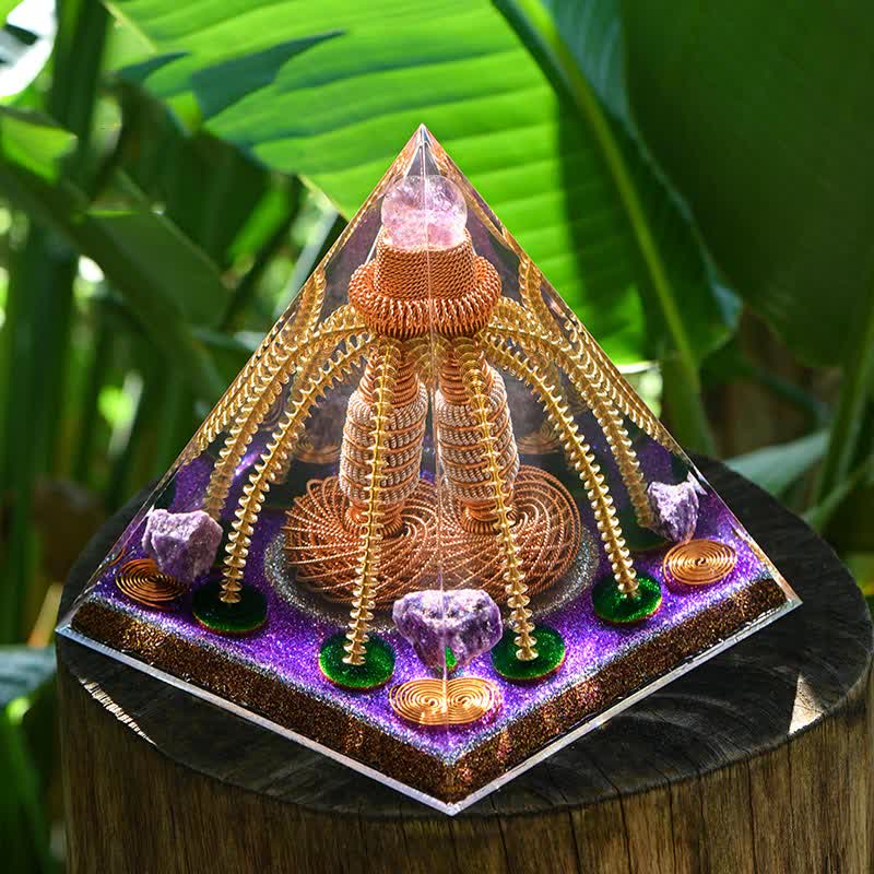 Générateur d'énergie en fil de cuivre améthyste Olivenorma Pyramide orgone