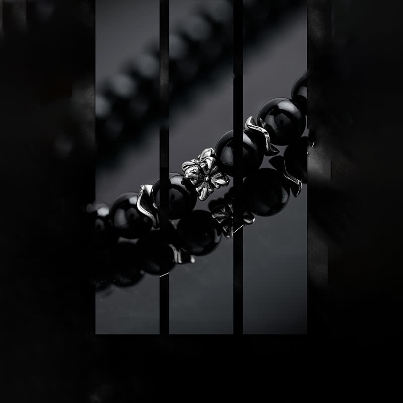 Collier pendentif en métal avec perles d'obsidienne de 6 mm Olivenorma