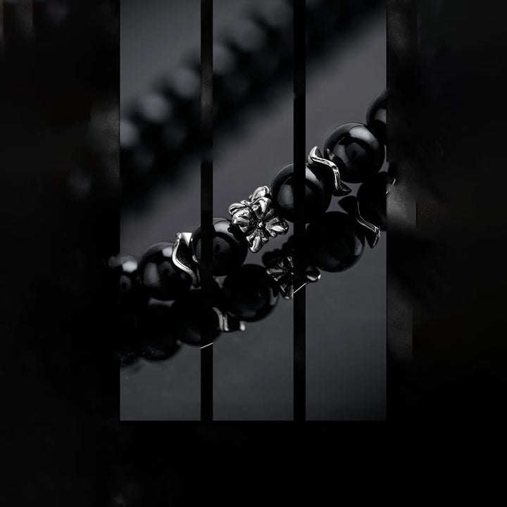 Collier pendentif en métal avec perles d'obsidienne de 6 mm Olivenorma