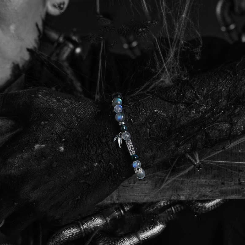 Bracelet en perles d'œil de tigre bleu en pierre de lune Olivenorma