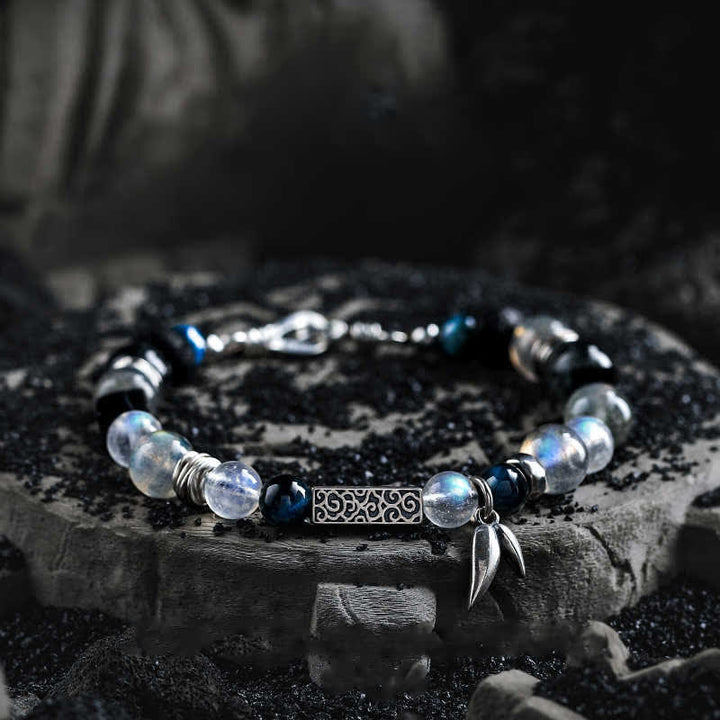 Bracelet en perles d'œil de tigre bleu en pierre de lune Olivenorma