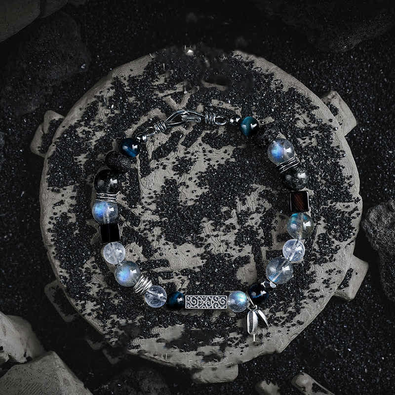 Bracelet en perles d'œil de tigre bleu en pierre de lune Olivenorma