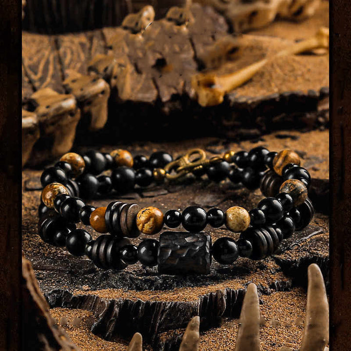 Bracelet empilable de perles en jaspe et obsidienne Olivenorma