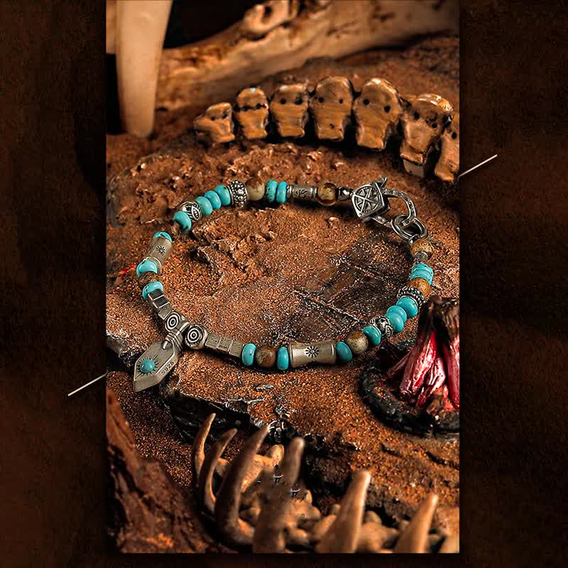 Bracelet en perles de jaspe turquoise « Tribal Secrets » d'Olivenorma