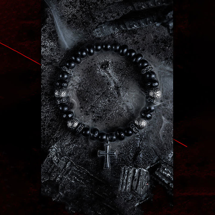 Bracelet pendentif croix en perles d'onyx noir naturel Olivenorma