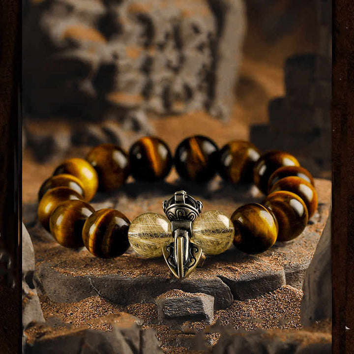 Bracelet en perles de quartz rutile doré et œil de tigre Olivenorma