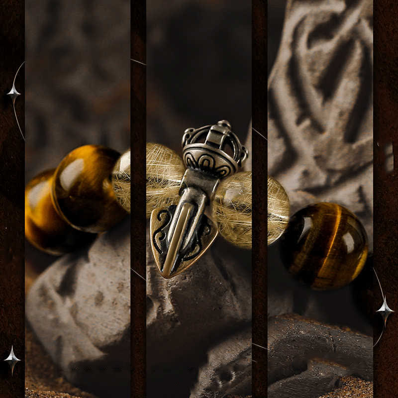 Bracelet en perles de quartz rutile doré et œil de tigre Olivenorma