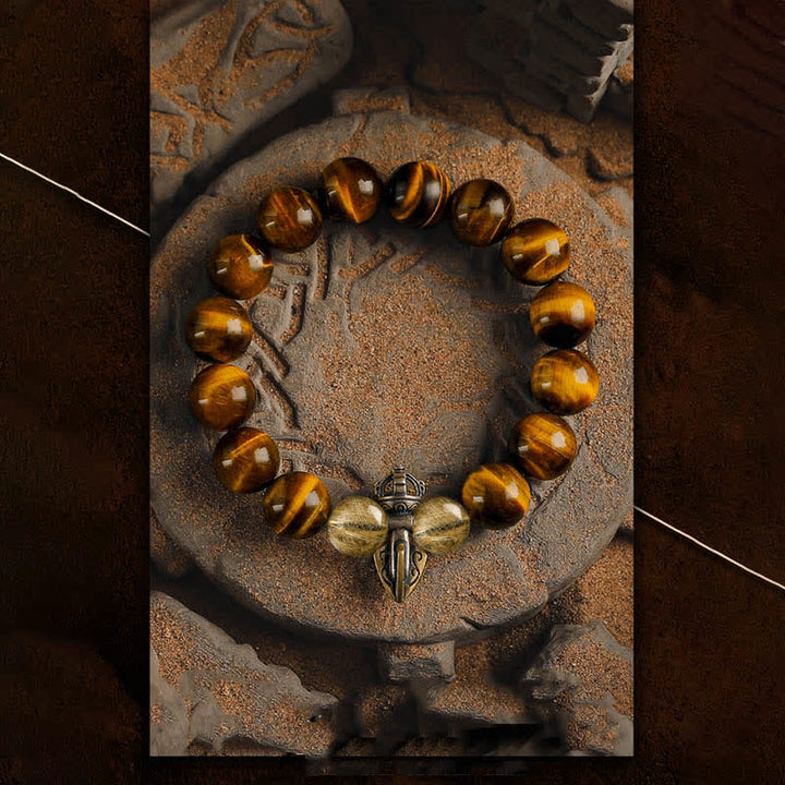 Bracelet en perles de quartz rutile doré et œil de tigre Olivenorma