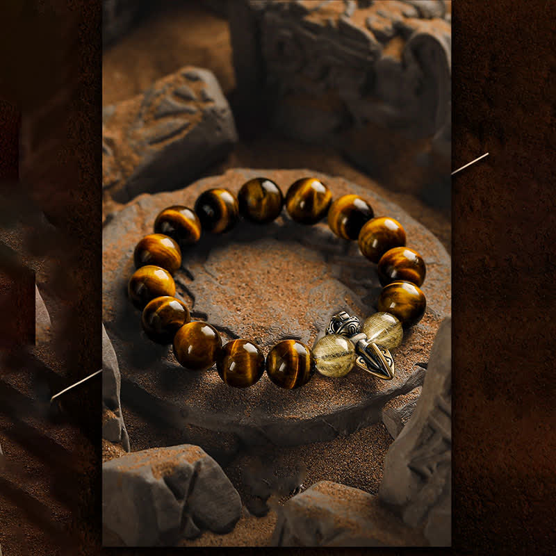 Bracelet en perles de quartz rutile doré et œil de tigre Olivenorma