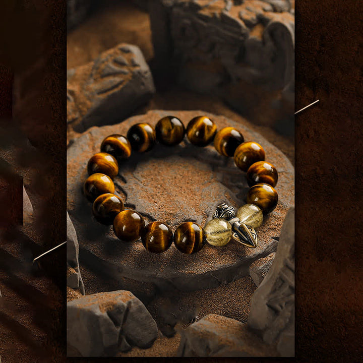 Bracelet en perles de quartz rutile doré et œil de tigre Olivenorma