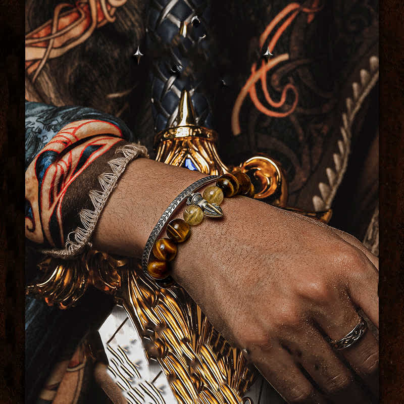 Bracelet en perles de quartz rutile doré et œil de tigre Olivenorma