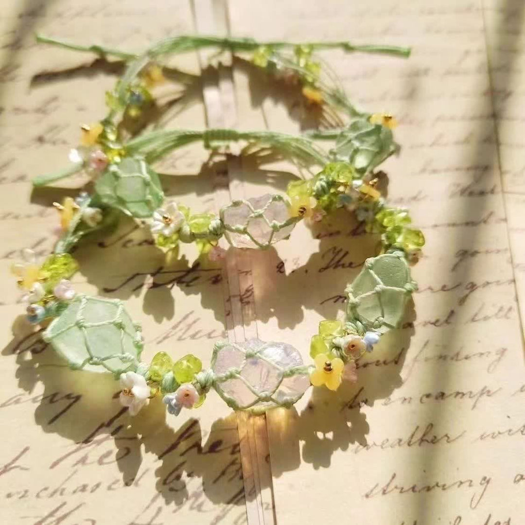 Bracelet tressé en cristal de fluorite verte et d'opalite Olivenorma