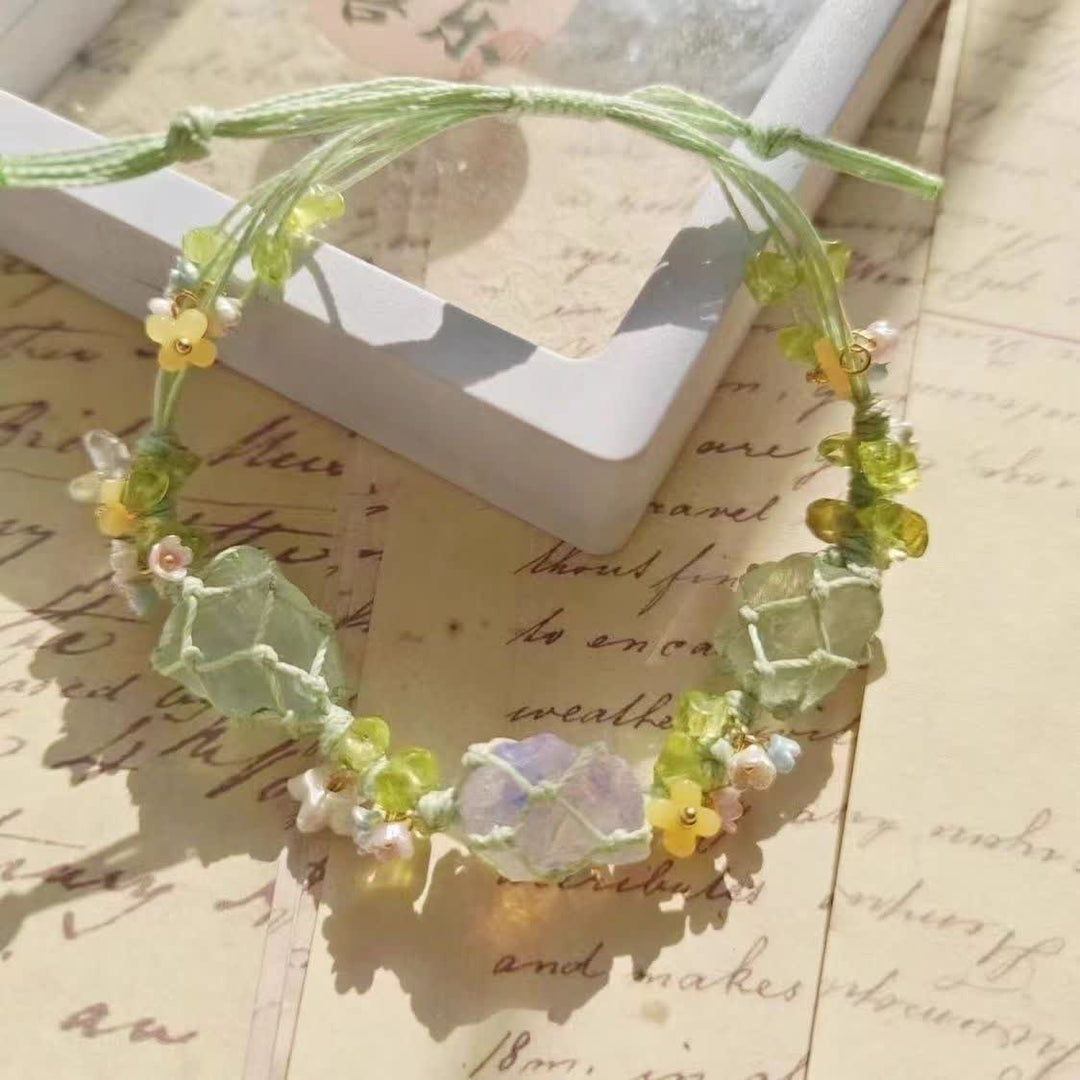 Bracelet tressé en cristal de fluorite verte et d'opalite Olivenorma