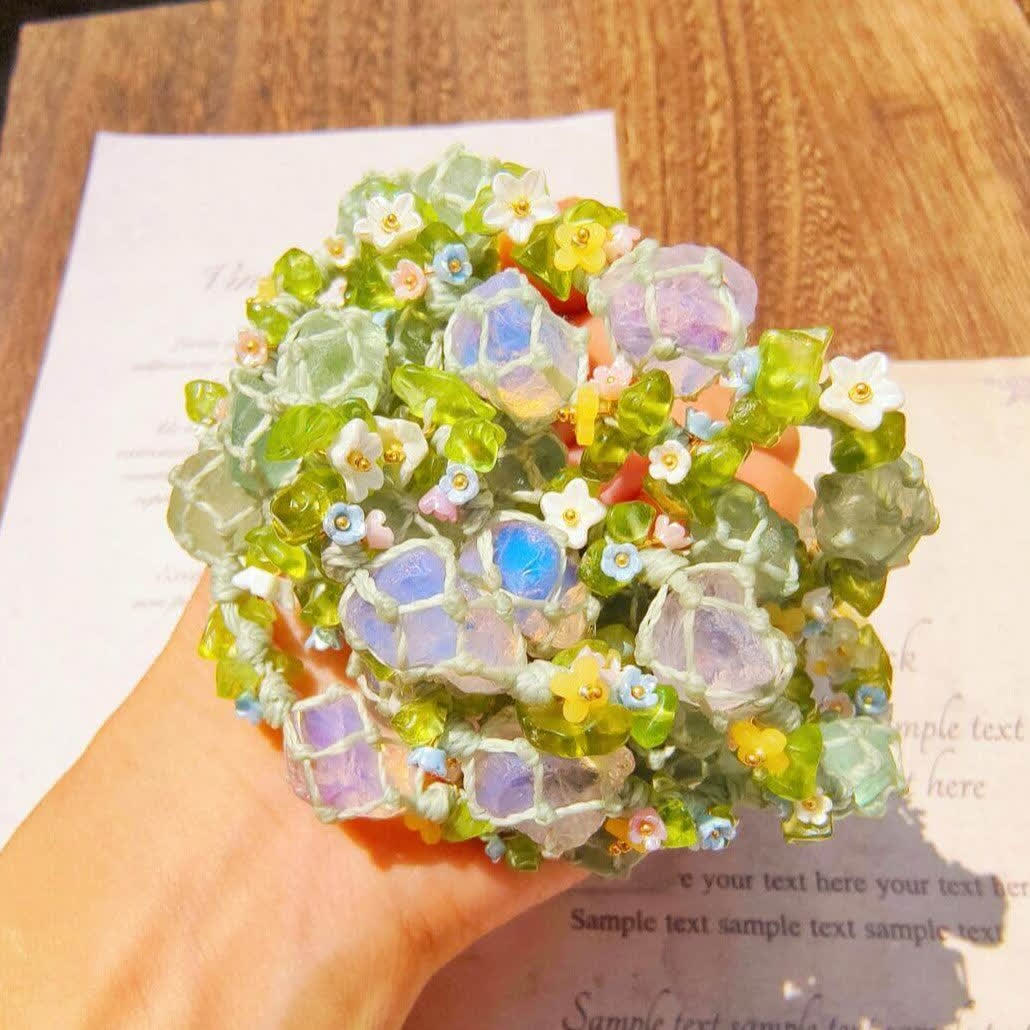 Bracelet tressé en cristal de fluorite verte et d'opalite Olivenorma