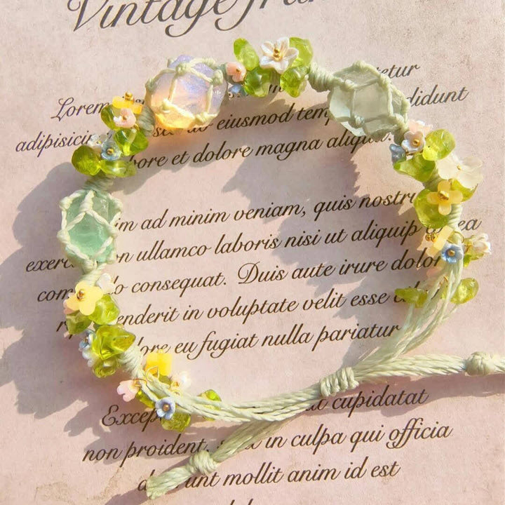 Bracelet tressé en cristal de fluorite verte et d'opalite Olivenorma