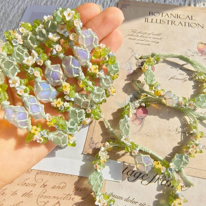 Bracelet tressé en cristal de fluorite verte et d'opalite Olivenorma