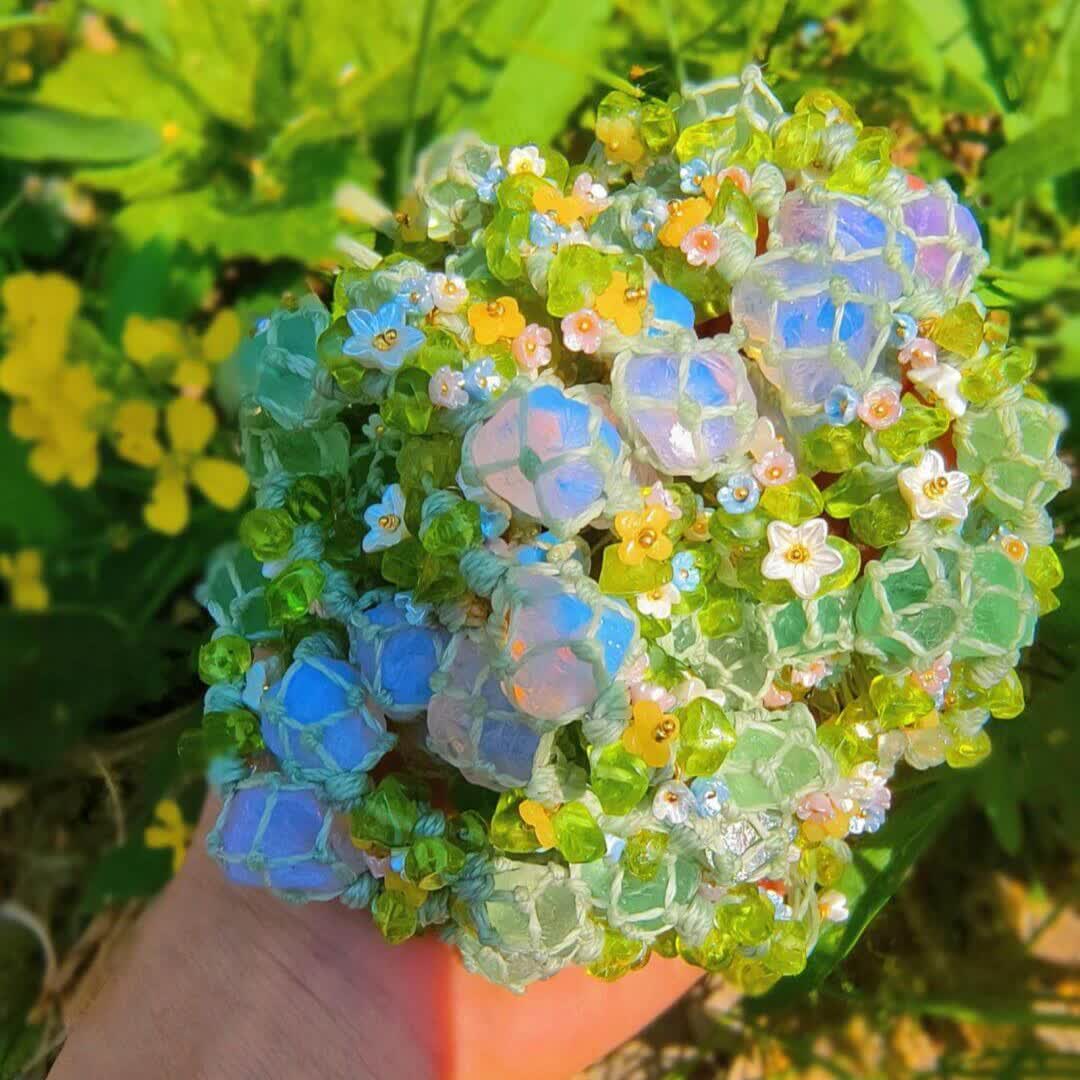 Bracelet tressé en cristal de fluorite verte et d'opalite Olivenorma