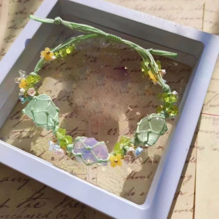 Bracelet tressé en cristal de fluorite verte et d'opalite Olivenorma