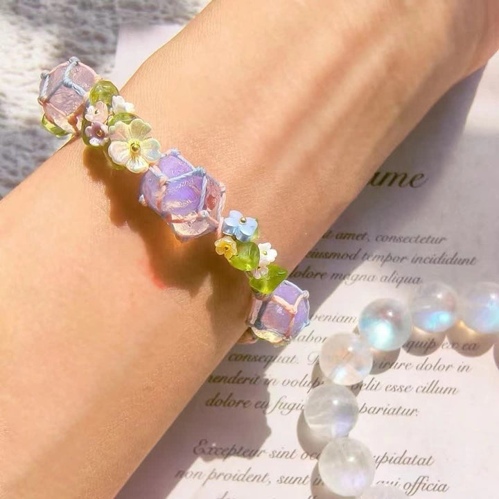 Bracelet tressé en cristal de péridot et d'opalite Olivenorma