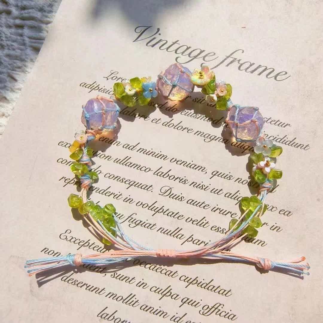 Bracelet tressé en cristal de péridot et d'opalite Olivenorma