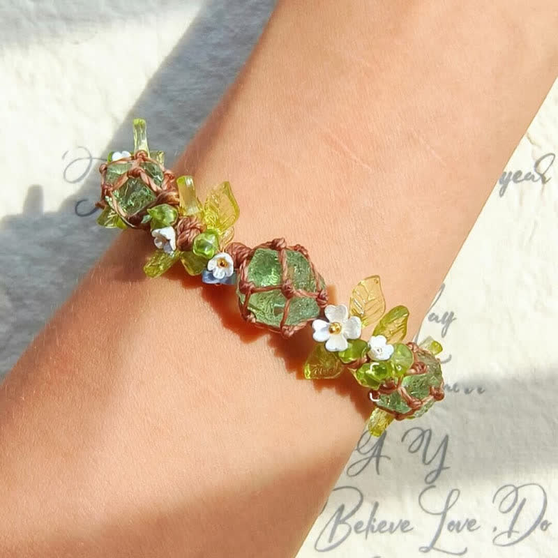 Bracelet tressé en pierre de péridot et fluorite verte Olivenorma
