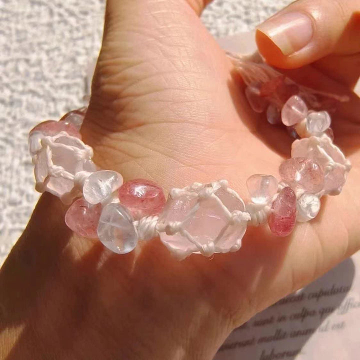 Bracelet tressé en cristal de quartz fraise Olivenorma