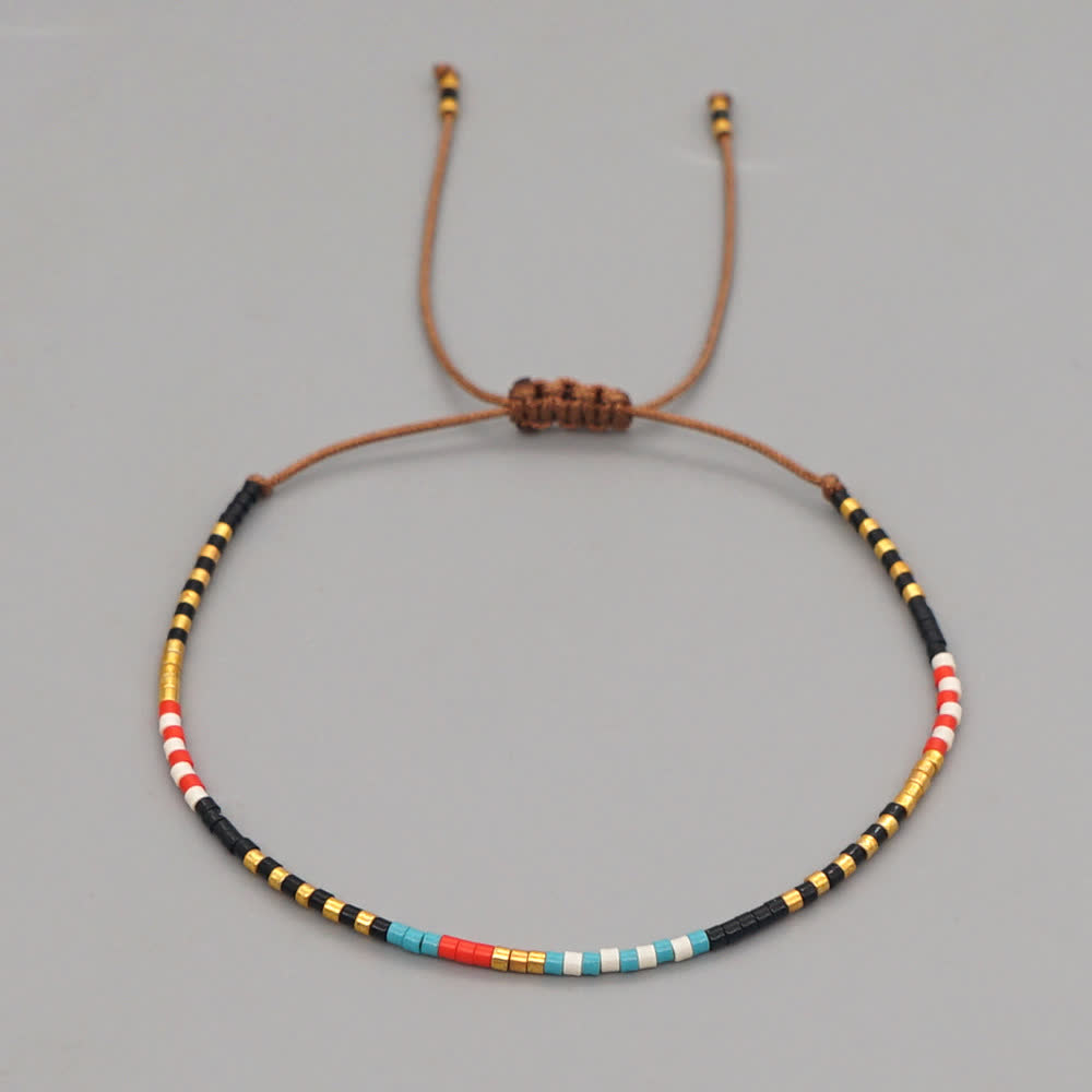 Bracelet tressé marron en perles de riz colorées Olivenorma