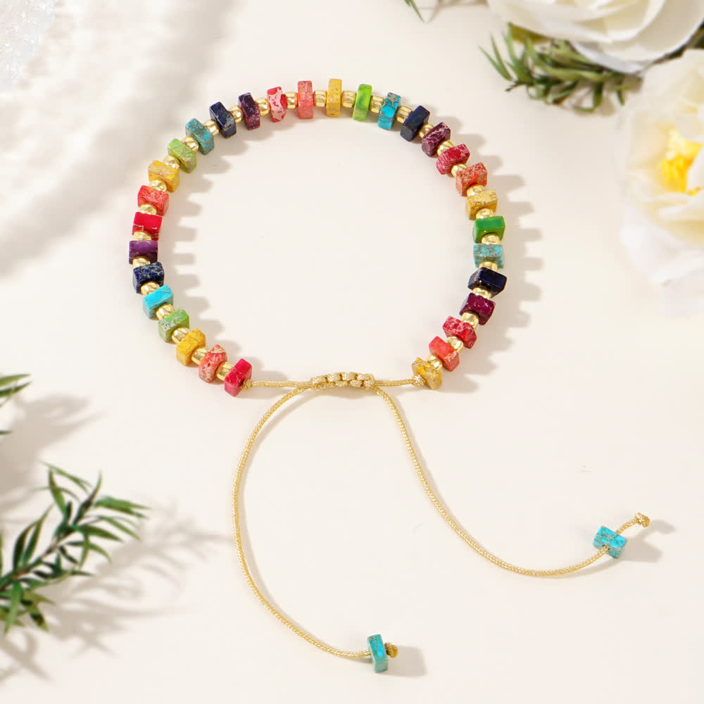 Bracelet à cordon de serrage en perles de pierre empereur Chakra Olivenorma
