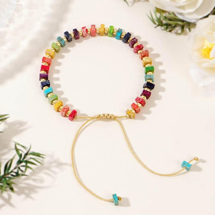 Bracelet à cordon de serrage en perles de pierre empereur Chakra Olivenorma