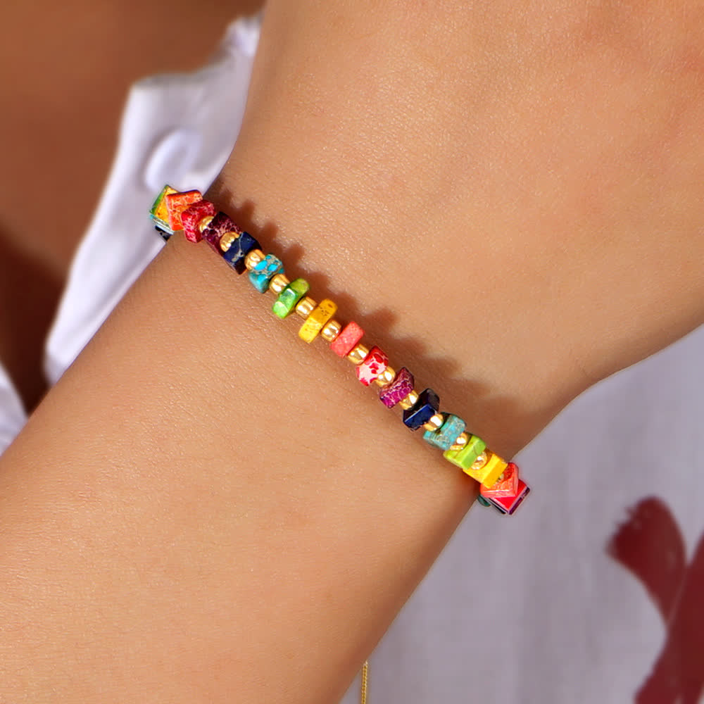 Bracelet à cordon de serrage en perles de pierre empereur Chakra Olivenorma