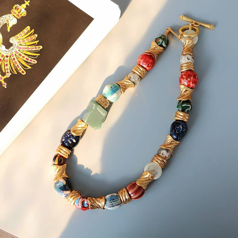 Collier de perles en céramique et pierre naturelle irrégulière Olivenorma