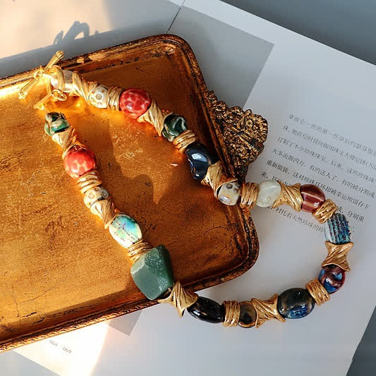 Collier de perles en céramique et pierre naturelle irrégulière Olivenorma