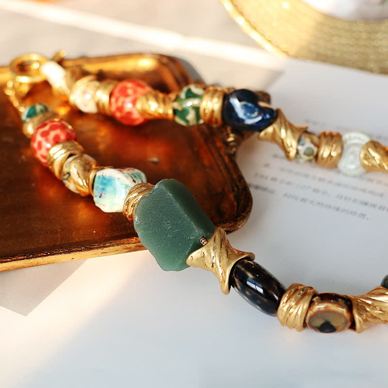 Collier de perles en céramique et pierre naturelle irrégulière Olivenorma