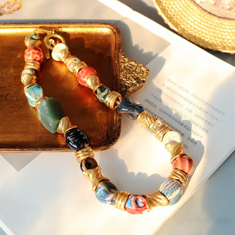 Collier de perles en céramique et pierre naturelle irrégulière Olivenorma