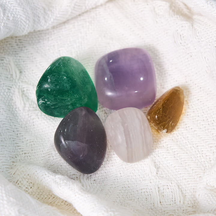 Pierre roulée en fluorite arc-en-ciel véritable et brute Olivenorma