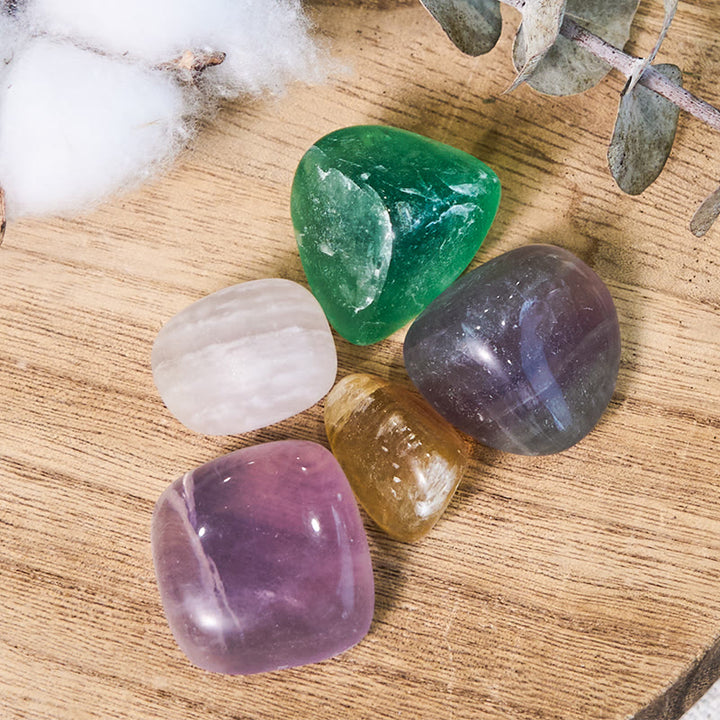 Pierre roulée en fluorite arc-en-ciel véritable et brute Olivenorma