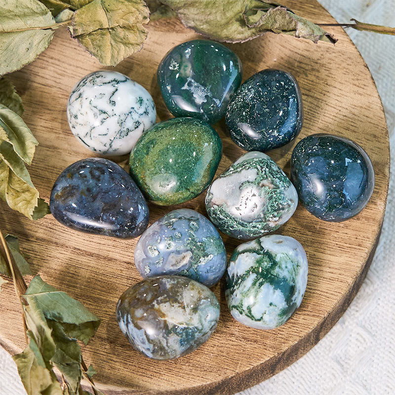 Pierre roulée de guérison en agate mousse naturelle véritable Olivenorma