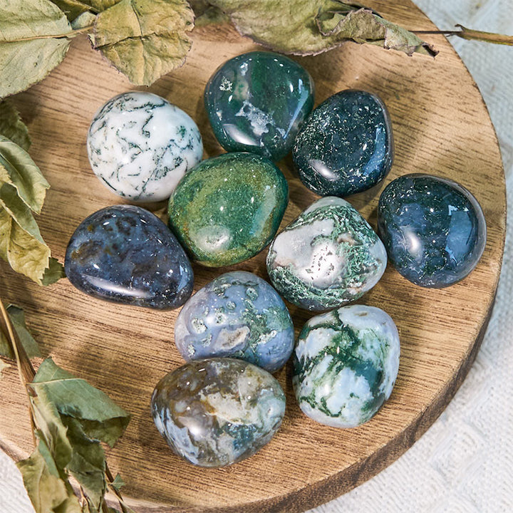 Pierre roulée de guérison en agate mousse naturelle véritable Olivenorma